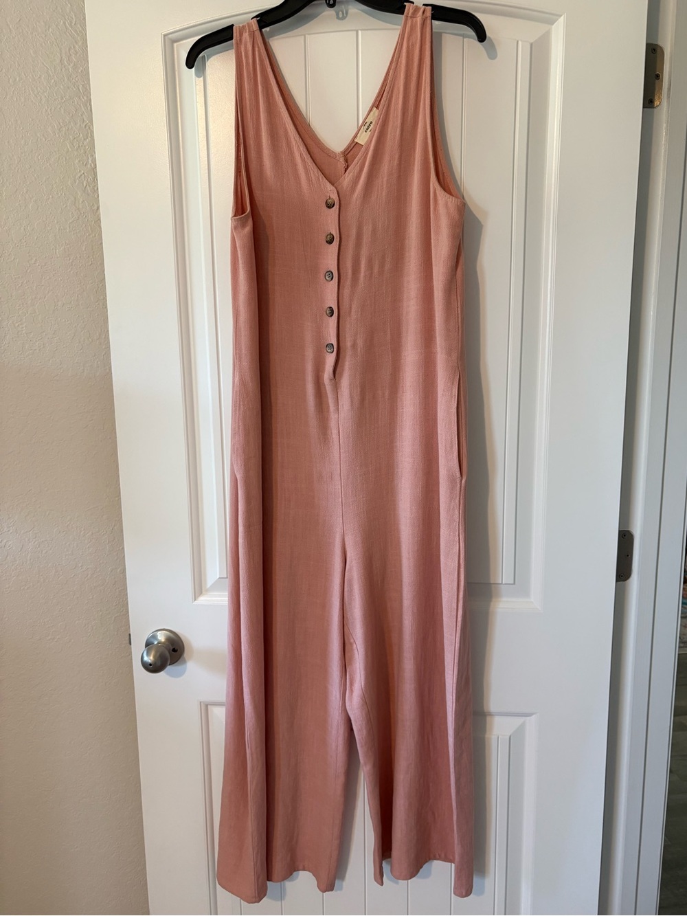 ENTRO Pale Pink Sleeveless 100% Linen Jumpsuit Medium